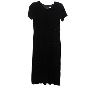 K. C. SPENCER New York Maxi Dress 8P Midnight Blue Velvet Short Sleeve VTG USA
